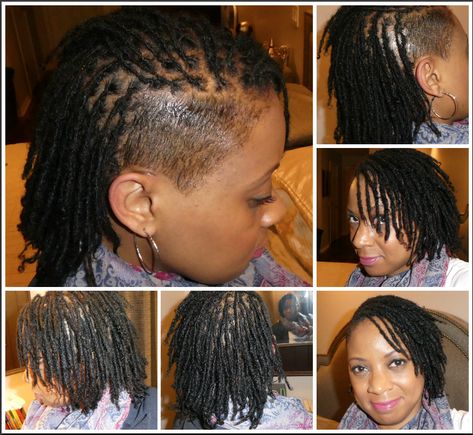 Locs With One Side Shaved, Loc Hawk, Microlocs With Shaved Sides, Mohawk Braid Styles, Natural To Relaxed Hair, Coiling Natural Hair, Side Shaved, Shaved Side, Braids With Shaved Sides