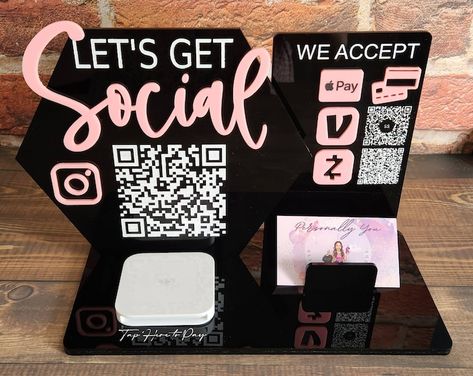 Multi QR Code Business Instagram Facebook Social Media Sign - Etsy Acrylic Qr Code Sign, Acrylic Qr Code, Beauty Sign, Nail Signs, Facebook Social Media, Craft Show Booths, Qr Code Business, Qr Code Sign, Salon Suites Decor