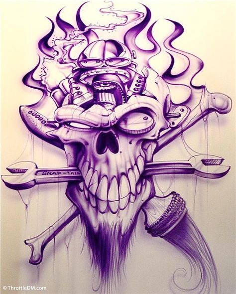 Cool Skull Drawings, Evil Skull Tattoo, Skull Art Tattoo, Mechanic Tattoo, Skull Sketch, Skull Sleeve Tattoos, Skull Art Drawing, Skulls Drawing, Tattoo Stencil Outline