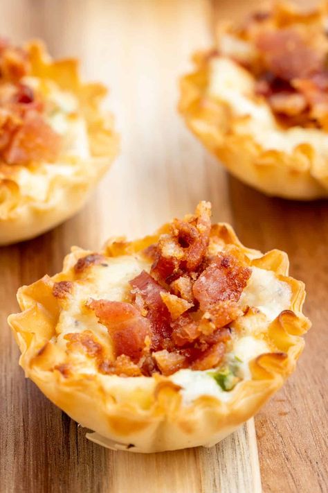 Bacon And Cheese Phyllo Cups - Salt & Spoon Bacon Pimento Cheese, Cup Recipes, Flavored Cream Cheeses, Phyllo Cups, Salt Spoon, Stuffed Jalapenos With Bacon, Phyllo Dough, Pimento Cheese, Bacon Cheese