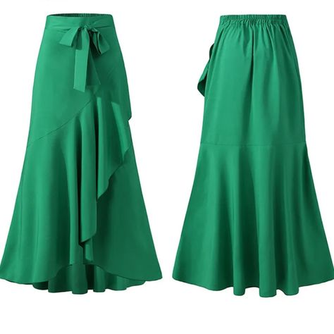 Details: ****Same Day Shipping If Ordered Before 4pm Est*** Material: 95% Polyester +5% Spandex Color: Green Size: Xxl Length: High/Low Slight Stretch Features: A High-Waisted Mermaid Skirt Flounced & Fitted With An Elastic Back. *Smoke & Pet Free Environment* Empire Pattern, Long Skirt Casual, Ruffle Maxi Skirt, Wedding Skirt, Fishtail Skirt, Western Chic, Skirt Maxi, Acrylic Wedding, Mermaid Skirt