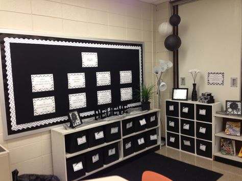 Black and Grey Chevron Classroom Dreamy Classroom, Black Classroom, Calming Classroom, Classroom Display Boards, Class Themes, Preschool Rooms, Display Boards, Class Theme, Ela Classroom