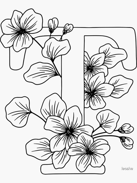 "T - Monogram Floral Botanical" Sticker by leoshe | Redbubble Alphabet Letters With Flowers, L Monogram, Botanical Monogram, Monogram T, Floral Monogram Letter, Quilling Letters, T Monogram, Coloring Pages Inspirational, Alphabet Stencils