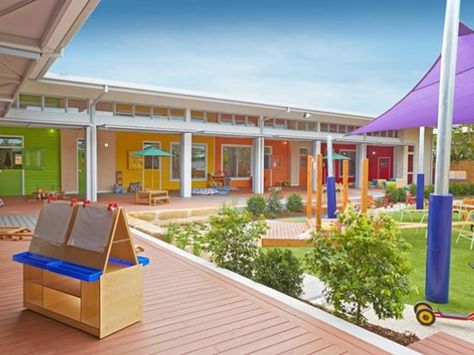 Child Care Center Design, Materials Architecture, Resene Colours, Preschool Designs, School Building Design, Daycare Design, Daycare Decor, Kindergarten Design, Outdoor Play Area