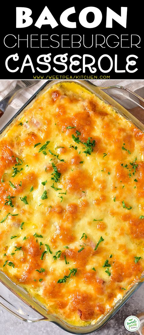 Bacon Cheeseburger Bake, Hamburger Bacon Casserole, Bacon And Hamburger Recipes, Bacon Cheeseburger Lasagna, Bacon Cheese Burger Casserole, Cheeseburger Casserole Recipes, Ground Beef And Bacon Recipes, Cheese Burger Casserole, Bacon Casserole Recipes