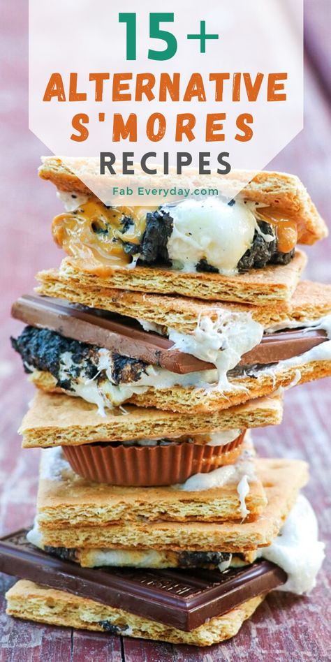 Creative s'more ideas: 15+ alternative s'mores recipes | Fab Everyday Different Ways To Make Smores, Smores Ideas Creative, Smores Ideas Campfire, Smores Buffet Bar Ideas, Smores Variations, Bonfire Snacks, Healthy Smores, Smores Ideas, Camping Smores