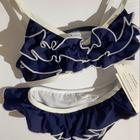 Adorable, Nautical, 2-Piece Ruffle Bikini From Janie & Jack Has Never Been Worn, Has The Tags And Is Complete With The Hygienic Seal. Super Cute For Your 4/5 Yr Old This Summer Be It On The Waves Or Land. Victorian Bathing Suit, Shoujo Bathing Suit, 90s Bikinis Style, Shojo Swimsuit, 2000s Bathing Suits, Cute Swimsuit Aesthetic, Full Body Bathing Suit, Cute Bathing Suits Aesthetic, Summer Outfits For The Beach