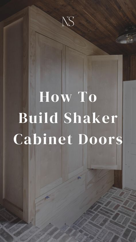 How to make custom shaker cabinet doors with a table saw. How to make tall cabinet doors with pine wood and plywood. Beginner friendly DIY cabinet door tutorial. DIY inset cabinet doors. How to built inset cabinet doors and drawers. DIY built ins with Ikea Pax closet frames. Custom mudroom closet. Ikea closet hack. | Nadine Stay #DIYproject #cabinetdoors #diycabinetdoors #shakerdoors #builtin #cabinetry #ikeacloset #ikeahack How To Make A Kitchen Cabinet, How To Make Pantry Cabinet, Diy Tall Storage Cabinets With Doors, Ikea Replacement Cabinet Doors, Build Your Own Cabinet Doors, Diy Large Cabinet Doors, Diy Wardrobe Cabinet With Doors, How To Build A Tall Cabinet With Doors, How To Build A Tall Cabinet