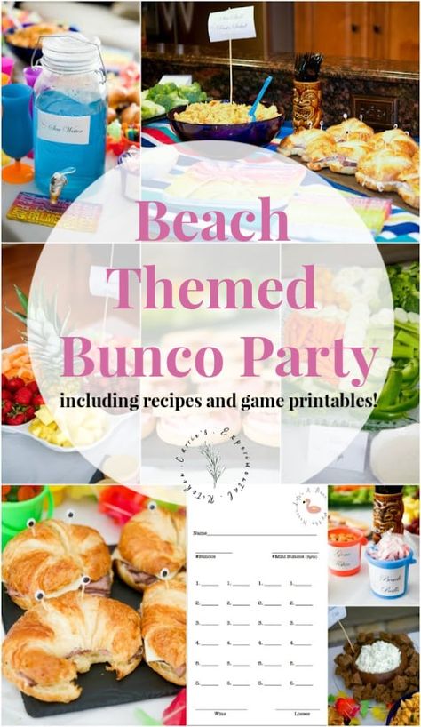 Have even more fun while hosting your next Bunco night with these Beach Themed Bunco Party menu ideas; including free game printables! Bunko Food, Bunco Snacks, Bunko Party, Beach Theme Food, Bunco Party Themes, Bunco Prizes, Beach Party Food, Bunco Food, Bunco Ideas