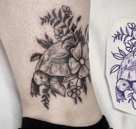 Tortoise Flower Tattoo, Desert Tortoise Tattoo, Tortoise Tattoos, Tortoise Tattoo, Turtle Tattoos, Scar Cover Up, Ankle Tattoos For Women, Ankle Tattoos, Turtle Tattoo