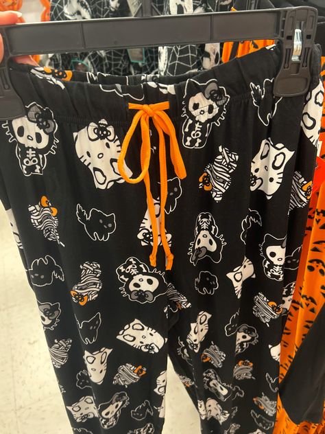 girls black and white hello Kitty Halloween pajama pants Hello Kitty Pjs Halloween, Hello Kitty Halloween Pajama Pants, Hello Kitty Marshalls, Halloween Pjs Aesthetic, Spooky Pjs, Matching Halloween Pjs, Pjs Halloween, Pajamas Hello Kitty, Marshalls Finds