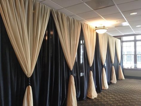 DIY Black Sateen Wall Draping -12' Height - Per Foot Wall Draping, Church Backdrop, Valentines Dance, Stage Backdrops, Wall Drapes, Draping Ideas, Pipe And Drape Backdrop, Jazz Party, Gala Decorations