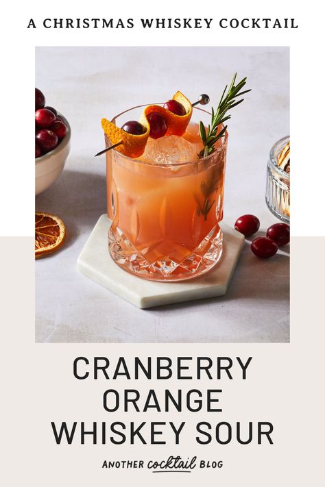 This cranberry orange whiskey sour is a vibrant cocktail that balances the rich, warmness of whiskey with tangy cranberry and bright citrus. This egg-free sour is a smooth and refreshing take on the classic whiskey sour that's perfect for the holiday season. Orange Whiskey Sour, Cranberry Cocktail Recipe, Whiskey Cocktails Easy, Caramel Apple Martini, Peppermint White, Orange Cocktails, Sour Foods, Cranberry Cocktail, Classic Cocktail Recipes