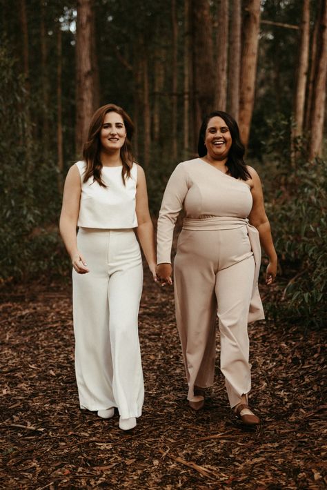 ALYCE & KATE // #wedding #realwedding #weddingplanning #weddinginspiration #weddinginspo #australianwedding #weddingphotographer #weddingphotography #westernaustralia #wawedding #fashion #coolbride #bride #realbride #bridalstyle #bridalsuit #style #pantsuit #jumpsuit #bridalpantsuit #bridaljumpsuit Wedding Pantsuit The Bride, Bridesmaid Pantsuit, Bridesmaid Suit, Lesbian Wedding Outfits, Bridal Pant Suit, Bride Pantsuit, Bridesmaid Suits, Bridal Pantsuit, Bridal Pants