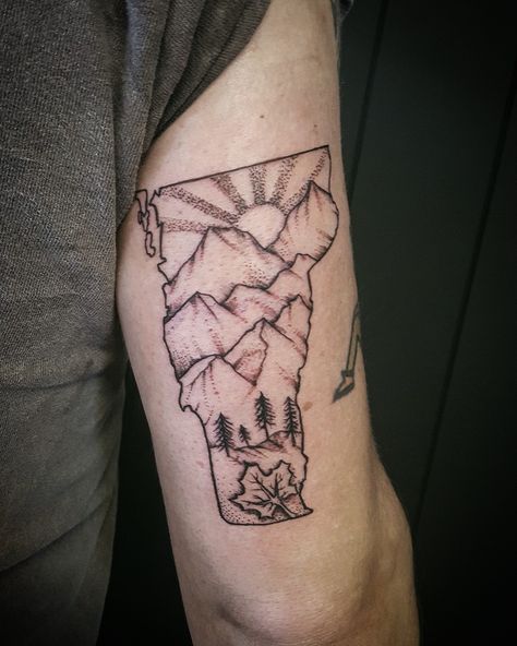 Vermont Outline Tattoo, Vermont Tattoo Ideas, Alberta Tattoo, Vermont Tattoo, Tattoo Ideas Big, Visit Vermont, Fishing Tattoos, Vermont Travel, Vermont Mountains