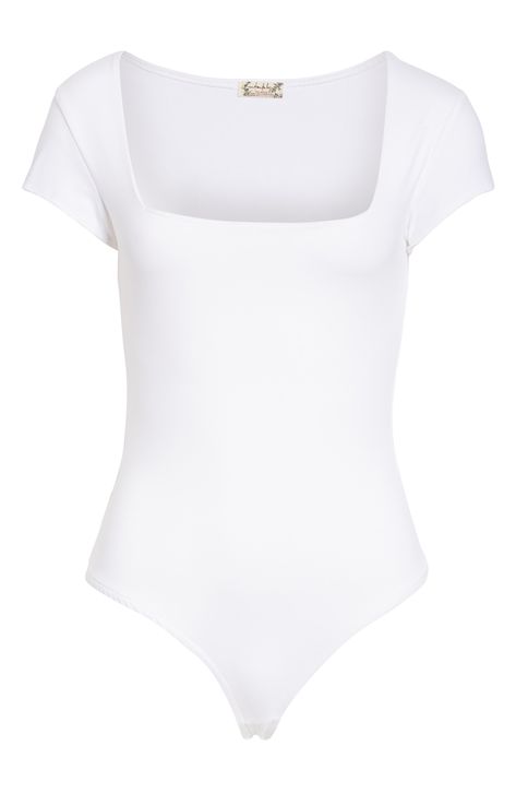 Keep your casual style on point with a sleek bodysuit that's an essential layering element. Square neck Short sleeves Snaps between legs Partially lined 88% nylon, 12% spandex Hand wash, line dry Made in the USA t.b.d. White Bodysuit Outfit, Cute Bodysuits, Bodysuit Tops, Square Neck Bodysuit, Body Suit With Shorts, Effortlessly Chic Outfits, Body Suit Outfits, Bodysuit Top, Square Neck Top