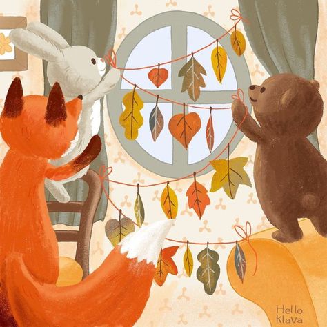 Fall Animal Illustrations, Fall Illustration Art, November Illustration, September Illustration, Pc Drawing, Illustrated Calendar, Nature Party, Autumn Art Print, Animals Illustration