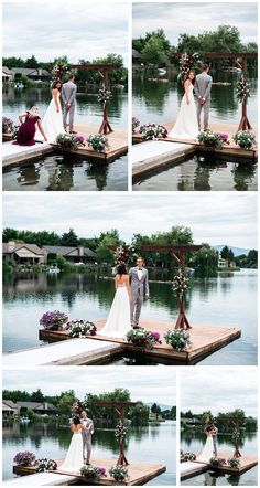 Wedding On Water Ideas, Wedding Ceremony On Dock, Wedding On Pier, Water Side Wedding, Whimsical Lake Wedding, Dock Decorations For Wedding, Outdoor Waterfront Wedding Ceremony, Lake Wedding Simple, Wedding On The Lake Ideas