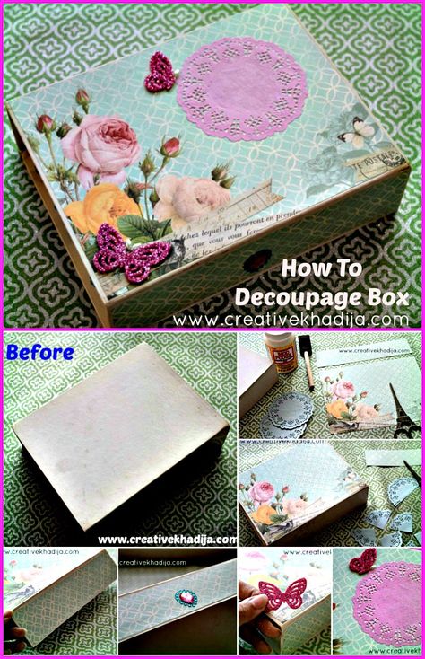 Wooden Box Ideas Diy, Decoupage On Cardboard Boxes, Decorated Cardboard Boxes, How To Decorate A Wooden Box Ideas, How To Decorate Wooden Boxes, Decoupage Boxes Ideas Diy, Decoupage Cardboard Boxes, Decopage Ideas For Boxes, Paper Mache Boxes Decorated Ideas