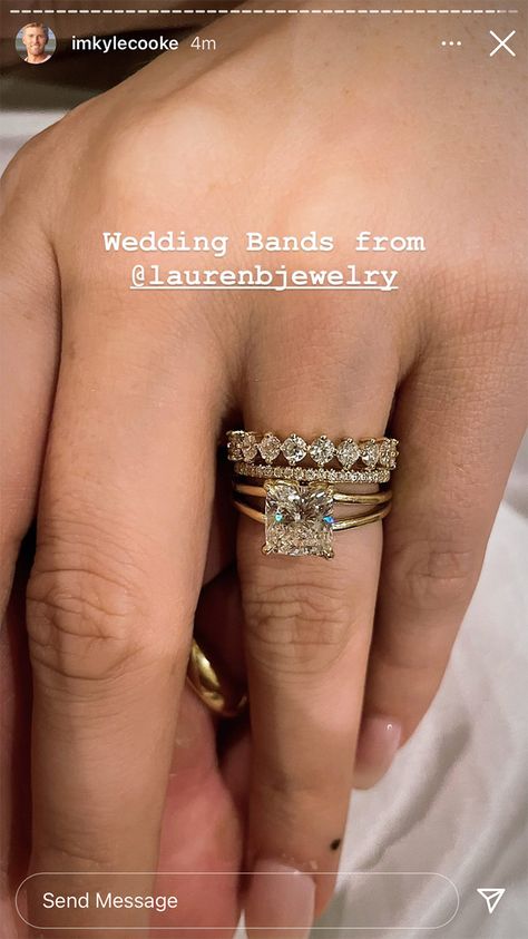 Amanda Batula Wedding, Amanda Batula, Wedding Band Stack, Stacked Wedding Bands, Bronze Makeup, Dream Engagement, Dream Engagement Rings, Gowns Of Elegance, Bride Look