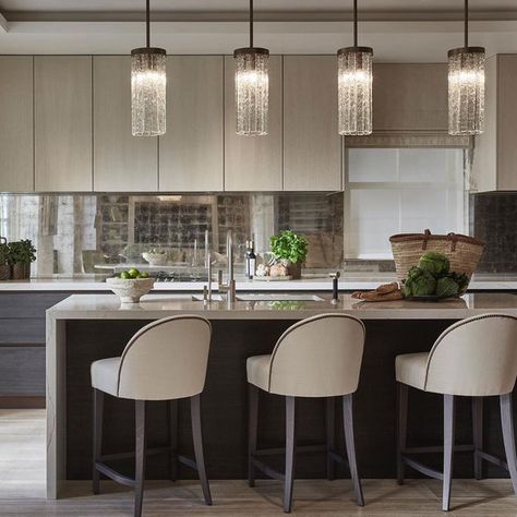 Grey Homes, Glass Kitchen Island, Circular Pendant Light, Sophie Paterson Interiors, Kitchen Island Pendant Light, Lights Over Kitchen Island, Sophie Paterson, Ceiling Details, Best Kitchen Design