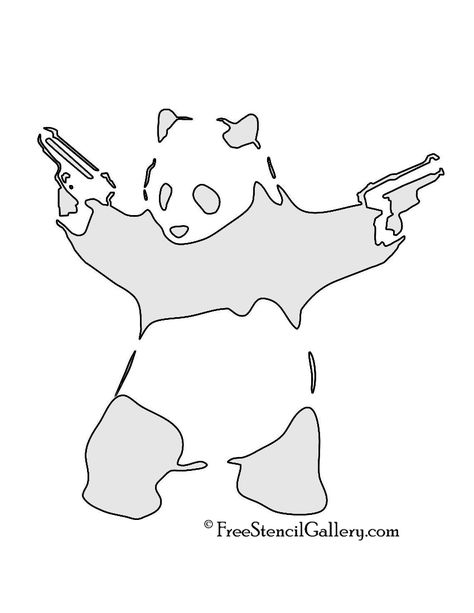 Banksy-Panda with Guns Stencil Stencil Drawings Ideas, Panther Stencil, Cool Stencil Designs, Stencil Art Ideas, Banksy Stencil, Graffiti Stencil, Halloween Pumpkin Stencils, Spray Paint Stencils, Stencil Graffiti