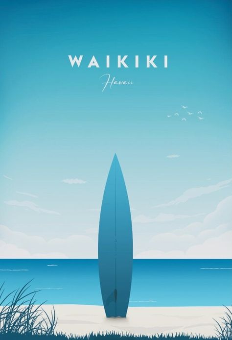 Retro Style Posters, Waikiki Hawaii, Plakat Design, Junior Year, Tropical Islands, Poster Board, Travel Posters, Phone Wallpaper, Hawaii