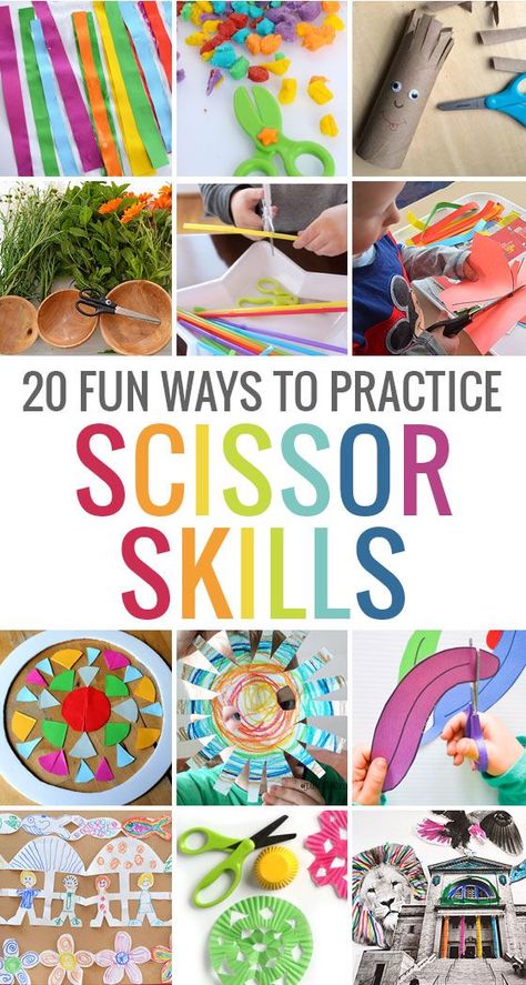 20 Fun Ways to Practice Scissor Skills for kids of all age! Skills For Kids, Fine Motor Activities For Kids, Cutting Activities, Preschool Fine Motor, Scissor Skills, Fine Motor Skills Activities, Motor Skills Activities, Basic Skills, Skills Activities