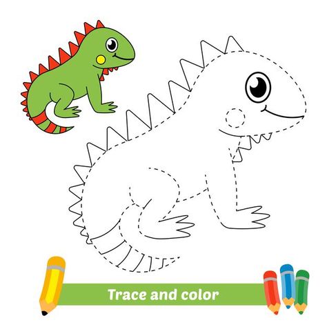 Trace and color for kids, iguana vector | Premium Vector #Freepik #vector #school #baby #book #kids Iguana Drawing Easy, Tracing Drawing For Kids, Iguana Craft, Iguana Drawing, Happy Birthday Friend Funny, Trace And Color, Free Kids Coloring Pages, Easy Art For Kids, Birds Embroidery Designs