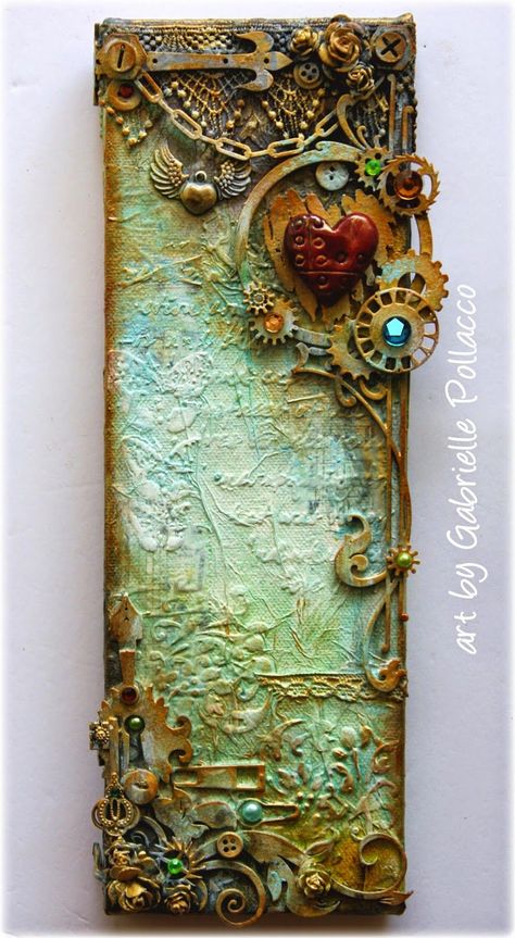 Steampunk Kunst, Steampunk Mixed Media, Altered Canvas, Dusty Attic, Heart Collage, Art Steampunk, Steampunk Crafts, Mixed Media Art Canvas, Mixed Media Crafts