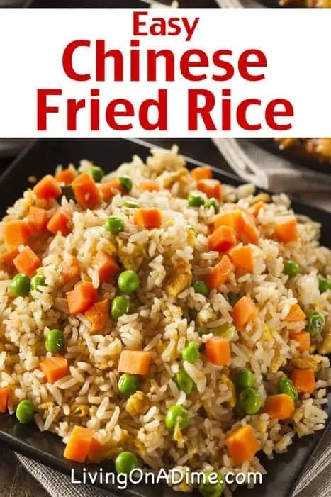 Easy Fried Rice Recipe - Homemade Chinese Fried Rice - Living On A Dime Easy Chinese Fried Rice, Basic Fried Rice Recipe, Chinese Dinner Recipes, Chinese Fried Rice Recipe, Cooked Rice Recipes, Chinese Dishes Recipes, Homemade Fried Rice, Chinese Fried Rice, Easy Fried Rice