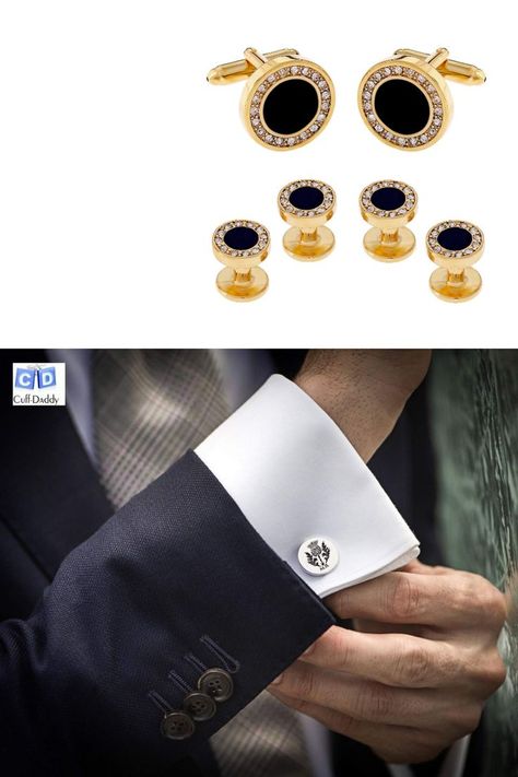 Men's Black Onyx and Cubic Zirconia Gold Cufflinks Tuxedo Formal Set with Jewelry Presentation Box Gift Party Special Occasions Cufflinks for Wedding Anniversary Suit French Cuff Shirts Jewelry Presentation, Gentleman's Wardrobe, French Cuff Shirts, Cufflink Box, French Cuff, Gold Cufflinks, Cufflink Set, Cufflinks Men, Box Gift