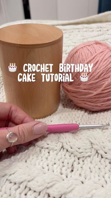 Stitch & Flick 🪴✨ on Instagram: "Crochet birthday cake tutorial 🎂 This detailed tutorial shows you step by step how to crochet a birthday cake around a trinket box! You can adapt the process to fit any box of your choice 🕯 If you recreate this process pls tag me I’d love to see what you do 🫶🏻 #crochet #crochetersofinstagram #crochettok #crochetcake #crochetinspiration #crochetinspo #crochetgift #crochetidea #crochetart #crochetpattern" How To Crochet A Birthday Cake, Crocheted Birthday Gifts, Birthday Cake Crochet Pattern, Crochet Cake Box Pattern, Crochet Birthday Present Ideas, Crochet Gifts For Birthday, Crochet Ideas For Moms Birthday, Crochet For Birthday Gift Ideas, Birthday Cake Crochet Pattern Free