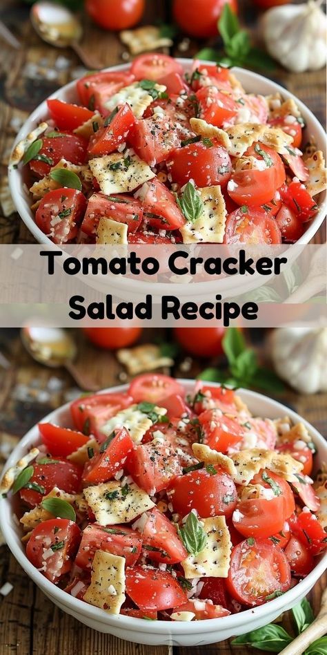 Looking for a healthy salad for dinner? Our Tomato Cracker Salad Recipe is a great choice. This tomato salad recipe blends juicy tomatoes and crunchy crackers, making it one of the best salad recipes healthy and easy. Tomato Cracker Salad, Best Tomato Salad Recipe, Cracker Salad, Corn And Tomato Salad, Quick Salad Recipes, Corn And Tomato, Healthy Dinner Salads, Tomato Salad Recipe, Salad Recipes Lunch