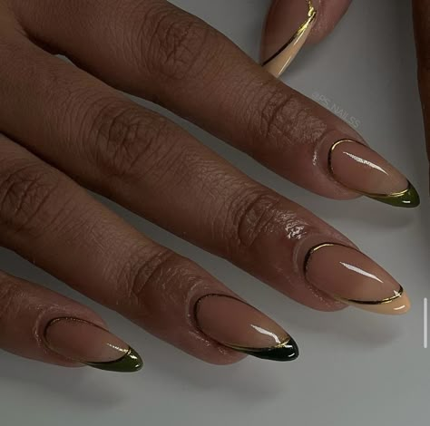 Simple Gold Nails, 2023 Nails, Nails Inspired, Retro Nails, Acrylic Nail Set, Edgy Nails, Beige Nails, French Tip Acrylic Nails, Glow Nails