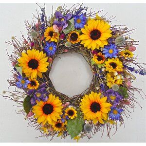 Silk Wreaths, Globe Amaranth, Sunflower Bouquet, Sunflower Bouquets, Hydrangea Wreath, Summer Wreaths, Spring Wreaths, Decor Pillows, Wreath Summer