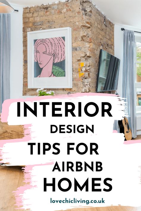 Interior design ideas for Airbnb homes. Learn the interior decor tricks for your airbnb property from this handy guide. Decorate your Airbnb exactly how your guests will love to help you increase your income   #airbnb #designtips #interiordesign #lovechicliving Urban Airbnb Decor, Fun Airbnb Decor Ideas, Airbnb Interior Ideas, Trendy Airbnb Decor, Airbnb Entrance Ideas, Creative Airbnb Ideas, Eclectic Airbnb Decor, Air Bnb Styling, Airbnb Home Design