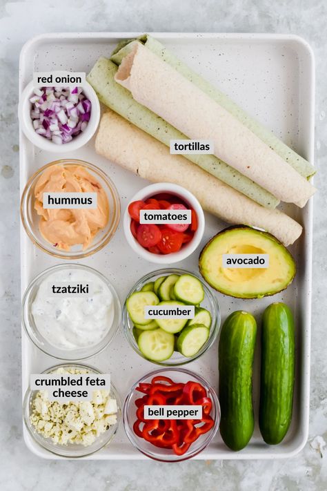 Cucumber Hummus Wrap, Tzatziki Wrap Vegetarian, Healthy Hummus Wraps, Tortilla Hummus Wraps, Hummus Wrap Recipe Lunch Ideas, Hummus And Veggie Wrap, Veggie Wrap With Hummus, Mediterranean Veggie Wrap, Hummus Wraps Recipes