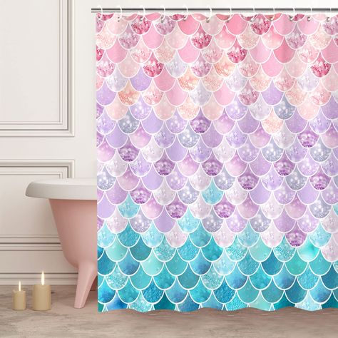 PRICES MAY VARY. Dive into a World of Fantasy with Our Mermaid Scale Shower Curtain Set - Made of 100% waterproof polyester, it's durable and long-lasting. Create a Stylish and Girly Bathroom with Our Underwater Themed Shower Curtain - Measuring 72 x 72 inches, it's suitable for any bathroom furniture. Keep Your Bathroom Dry and Comfortable with Our Reinforced Hem and Water-Repellent Fabric - Prevents billowing and keeps water in and cold air out. Easy to Install and Clean - Fits any standard si Mermaid Bathroom Kids, Mermaid Curtains, Shower Curtain Pink, Girl Bathroom Decor, Mermaid Shower Curtain, Ocean Shower Curtain, Mermaid Bathroom Decor, Girly Bathroom, Girls Shower Curtain