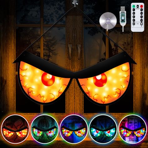 PRICES MAY VARY. 【Halloween Spooky Eyes Window Decor】There are total 40 LEDs in this Halloween ghost eyes, offering an attractive lighting effect for Halloween night. This fun spooky eyes is a novel festive addition to create creepy atmosphere for Halloween party, adds another level of intensity to your Halloween decorations. 【8 Lighting Modes & Colors Combination】This set of Halloween flashing eyes light has 4 changing colors combination and 8 light modes, great for creating terror atmosphere. Halloween Decorations Spooky, Halloween Decor Indoor, Halloween Window Display, Window Lights, Office Halloween Decorations, Eyes Halloween, Halloween Window Decorations, Scary Eyes, Spooky Eyes