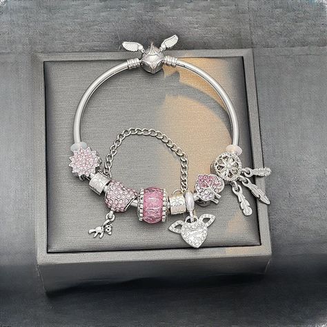 Material: Alloy Fashion Element: Disney IP Style: Cute Cute Pandora Bracelet, Pandora Bracelet Aesthetic, Duo Bracelets, Pandora Bracelet Charms Ideas, Cute Jewellery, Girly Bracelets, Pandora Bracelet Designs, Accessory Inspo, Dream Bracelet