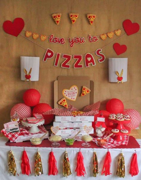 Show someone you love them with a slice of pizza!! Check out this fun Valentine's Day Party!! See more party ideas and share yours at CatchMyParty.com #valentinesday #pizza #party Galentines Pizza Night, Valentines Pizza Craft, Valentines 2nd Birthday Party, Valentine Birthday Party Ideas, Valentine Day Birthday Party Ideas, Pizza Party 2nd Birthday, Galentines Pizza Party, February Birthday Party Ideas For Boys, School Pizza Party