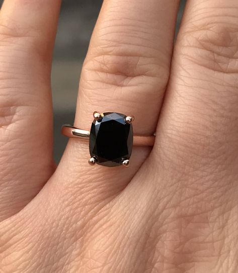 Cushion Solitaire Ring, Types Of Wedding Rings, Black Diamond Wedding Rings, 14k Rose Gold Wedding Ring, Black Diamond Engagement Ring, Moissanite Vs Diamond, Brilliant Cut Diamond Ring, Black Diamond Solitaire, Black Diamond Engagement