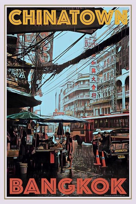 Bangkok Poster, Chinatown Bangkok, Bangkok Travel, Retro Travel Poster, Life Poster, Eu Countries, Vintage Travel Poster, Online Posters, Travel Wall Art