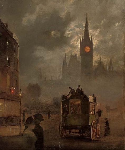 St. Pancras at night, 19th Century English School. 19 Century Aesthetic, 1800 Aesthetic, London 1800, 19th Century Aesthetic, Era Victoria, 19th Century London, 19th Century England, London Painting, Victorian Paintings