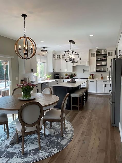 Kitchen Dining Room Combo, Dining Room Layout, Open Concept Kitchen Living Room, Dining Room Combo, Kitchen And Dining Room, Kitchen Dining Living, Kitchen Inspiration Design, Open Concept Kitchen, Dream House Interior