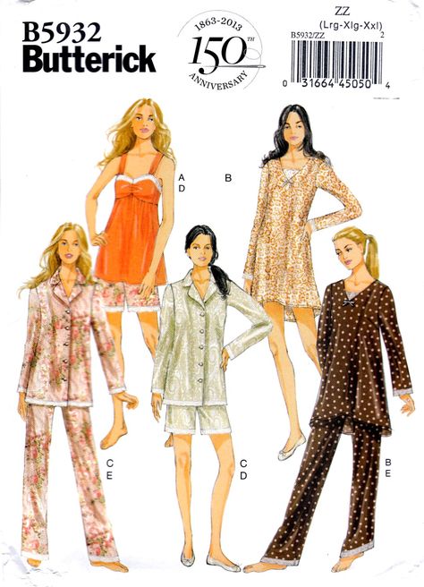 Butterick+B5932+Misses+Camisole+Dress+Top+Shorts+Pants+Sewing+Pattern+Sizes+Lrg-Xlg-Xxl Nightgown Pajamas, Butterick Sewing Patterns, Sewing Patterns For Women, Lingerie Nightgown, Pajama Pattern, Pants Sewing Pattern, Vogue Sewing, Butterick Pattern, Butterick Sewing Pattern