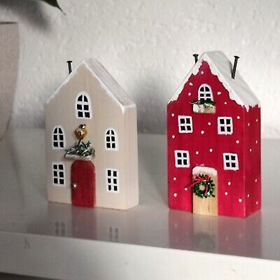 Wooden Houses Christmas Decoration, Wood House Ornaments, Wood Block Houses Christmas, Wooden Village Houses, Christmas Wood Houses, Wooden Christmas Houses Diy, 2x4 Wood Crafts, 2x4 Christmas Crafts, Christmas Wooden Houses