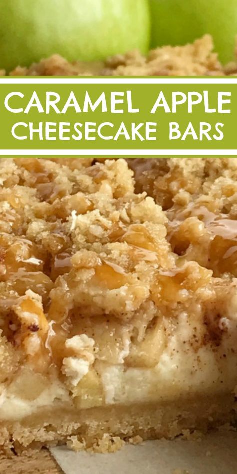 Caramel Apple Cheesecake Bites, Carmel Apple Cheesecake Bars Easy, Carmel Apple Cheesecake Bar, Short Bread Crust, Easy Fruit Desserts, Carmel Apple Cheesecake Bars, Apple Caramel Cheesecake, Cheesecake Cinnamon, Bread Crust