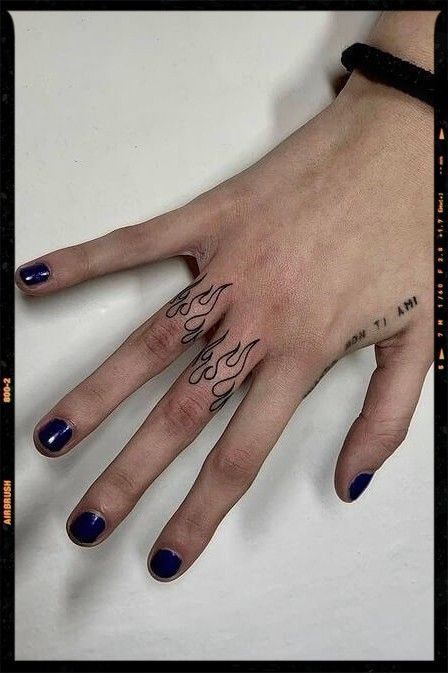 Flame Finger Tattoo Flame Finger Tat, Flame Knuckle Tattoo, Flames Finger Tattoo, Hand Tattoos Flames, Finger Fire Tattoo, Flame On Finger Tattoo, Finger Tattoo Drawings, Finger Tattoos Thumb, Edgy Finger Tattoo